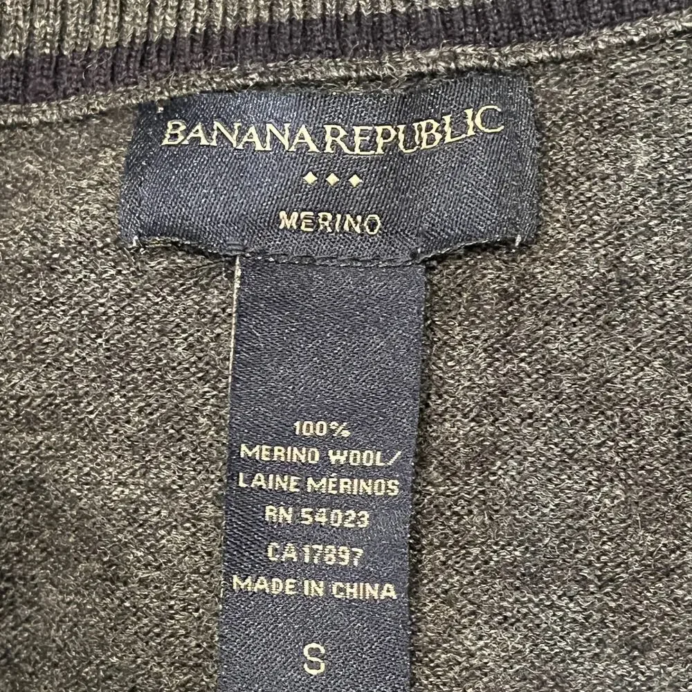 Merino Wool Sweater Mens Small Banana Republic Factory Gray Pullover 1/4 Zip L/S